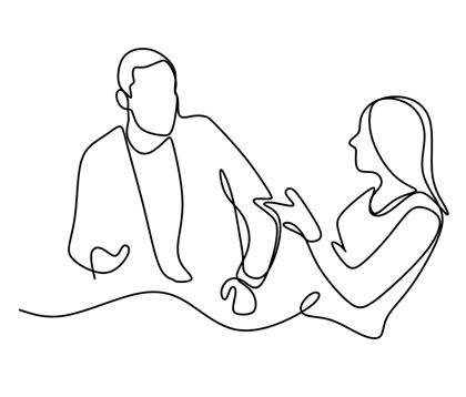 Symbolbild Das Bild zeigt die Strichzeichnung zweier diskutierender Personen.