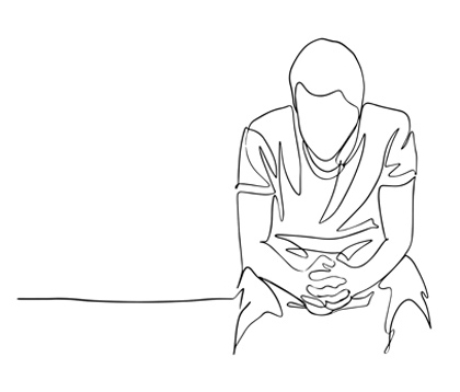 Symbolbild Das Bild zeigt einen sitzenden Mann mit verschränkten Händen als Strichzeichnung.